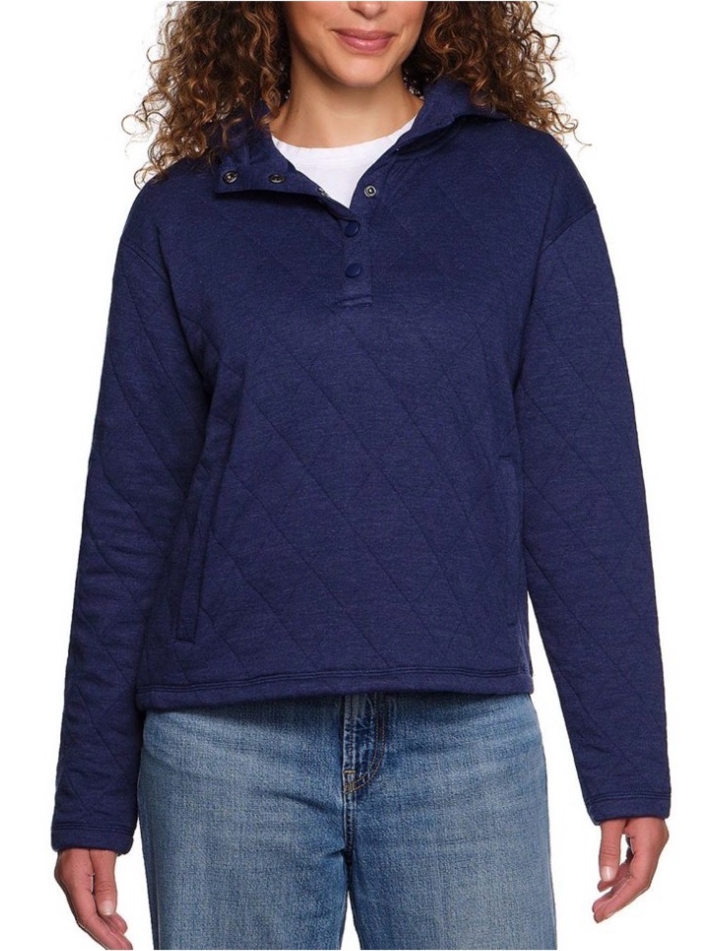 NWT Lands’ End Quilted Navy Blue Pullover -Size Large